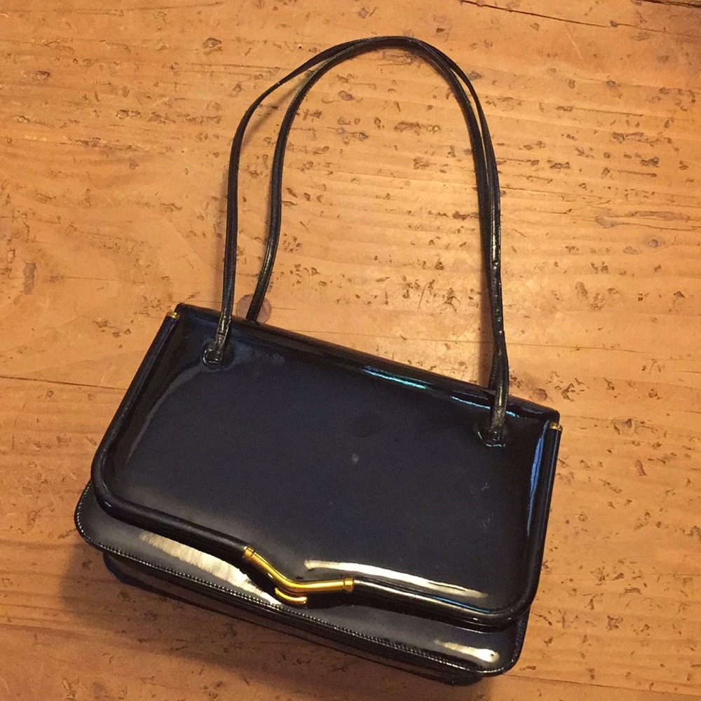 RARE! Judith Lieber vintage black patent purse